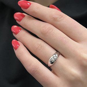 Rachel Koen 0.15Cttw Round Cut Diamond Signet Ring Platinum Size 6